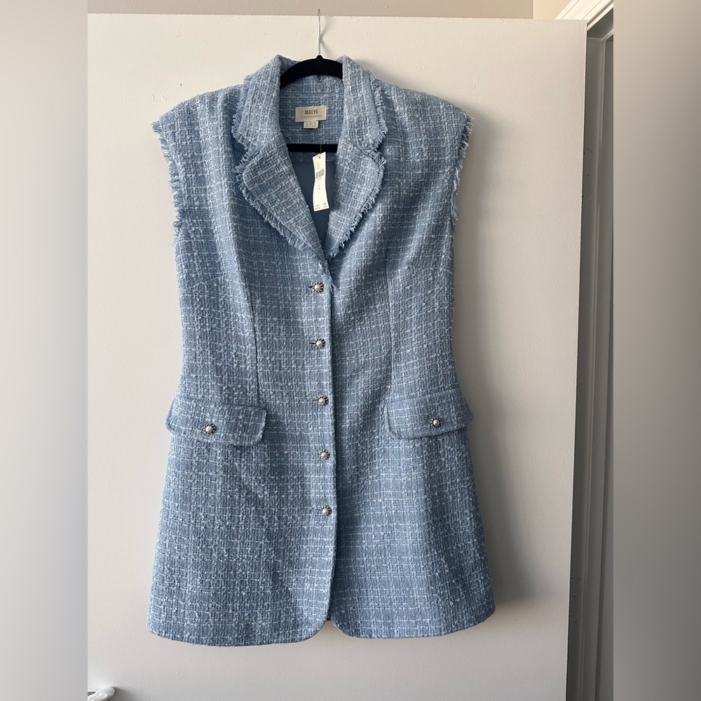 Maeve Textured Blue Tweed Sleeveless Dress